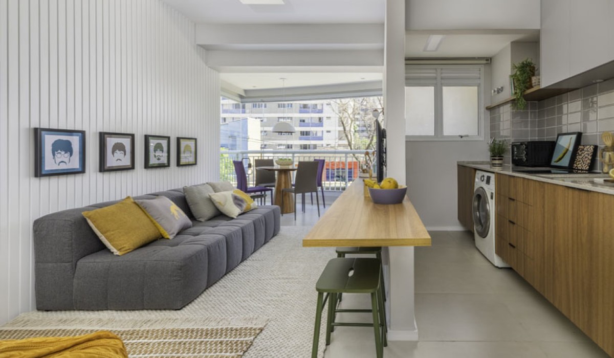 Com apenas 46m², apartamento esbanja personalidade e projeto bem explorado com a integração dos ambientes